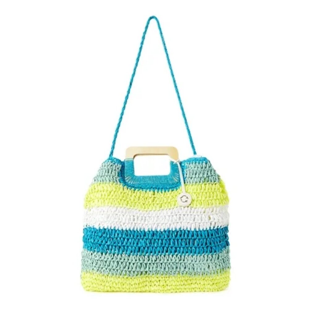 NEW C. Wonder Women’s Adult Lexi Striped Straw Tote Bag Aqua